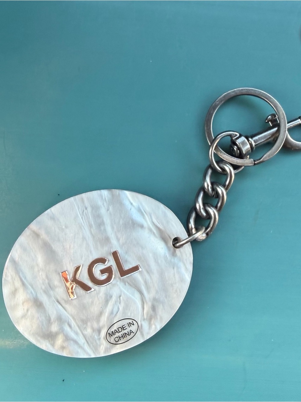 Kurt Geiger Silver & Mother-of-Pearl KGL Round Keyring